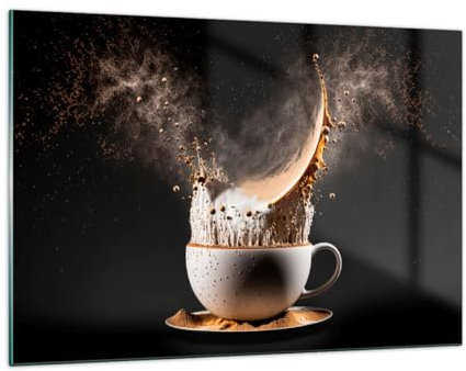 Wandbilder Dekoration Wohnzimmer Kaffee Milch Tasse Bilder auf Glas 120x80cm Glasbild Schlafzimmer Küche Deko Wand Kunstdruck Art Groß XXL Wanddeko Bild im Glas Modern Wall Decor GAA120x80-5718