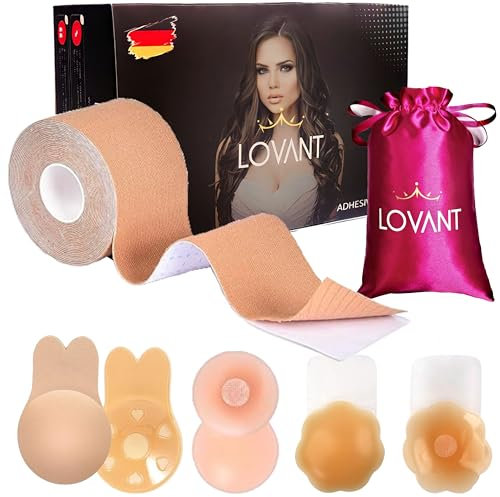 LOVANT Brust Tape Klebe BH Push Up, Boob Tape Set für Klebe BH Große Brust Rückenfrei BH 2 Wiederverwendbare Unsichtbar Silikon Brüste Nippelpads Body Damen Tape für Körbchengrößen A-G