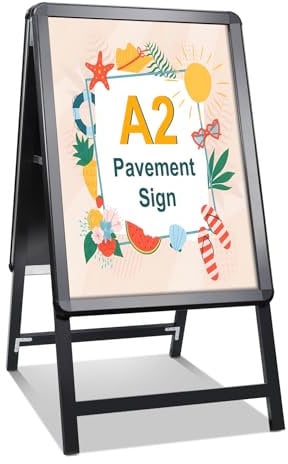 STANDNEE Pavement Sign Frame Sign Board Double Sided Display A-Board Poster Stand Sign Holder for Advertising (Black-A2)