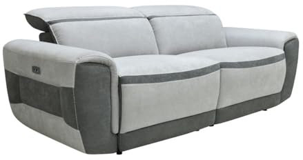 Vente-unique - Relaxsofa elektrisch 3-Sitzer - Stoff - Hellgrau - ORIETTO