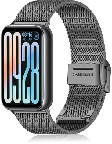 KoGiio Armband Kompatibel mit Xiaomi Mi Band 9 Pro/Smart Band 9 Pro/Xiaomi Mi Band 8 Pro/Smart Band 8 Pro, Männer und Frauen Atmungsaktiv Ersatzarmband,Gewebte Metall Uhrenarmband Schwarz