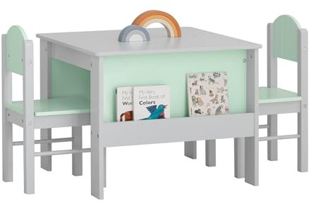 SoBuy Juego de Mesa y Silla Infantil de Madera Escritorio Infantil con 2 sillas Muebles Infantiles para Niños Verde y Gris KMB88-HG ES