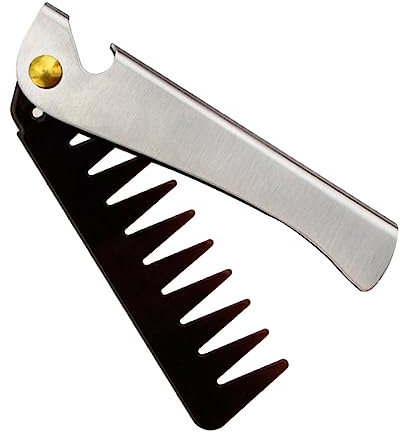FRCOLOR Stainless Steel Handle Mens Hair Styling Comb Brush Small Foldable Comb for Men Fine Toothed Hairdressing Accessories Anti-Static Massage Comb Narrow Tooth