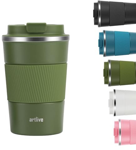 Artlive Coffee Cup, Reusable, Insulated & Double Wall Travel Mug - Travel Cup Thermal Stainless Steel Eco-Friendly with Lid - Hot & Cold Coffee Mug (GreenGrip, 510 ml)