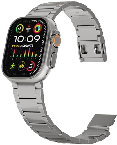 FUNSTONE Titanium Watch Band for Apple Watch Ultra 2 / Ultra 49mm, Men's Adjustable Apple Watch Ultra 2 Bands Magnetic iWatch Replacement Strap 22mm Wide Titanium WristBands with DLC coating for Men