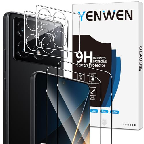 Yenwen Protector de Pantalla para Xiaomi Mi POCO X6 Pro 5G, 2 Piezas Cristal Templado con 2 Piezas Protector de Lente de Cámara, 9H Dureza Ultra Resistente Vidrio Templado
