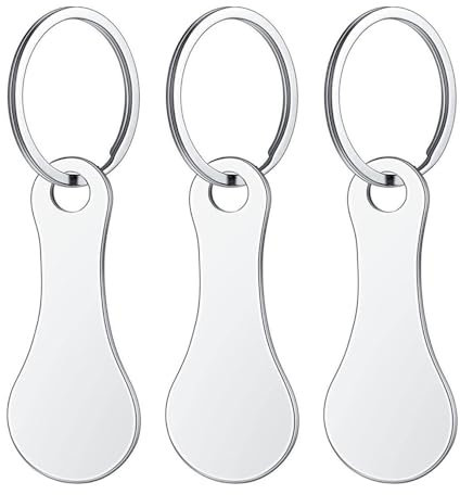 DAZISEN 3 Stück Einkaufswagenlöser - Edelstahl Einkaufswagenlöser Schlüsselanhänger Abziehbarer Einkaufswagenchip Silber Einkaufswagenschlüssel Wagenchip mit Schlüsselring für Einkaufswagen