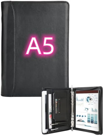 KISSKI – Petit format A5 – Portefeuille pour homme en cuir avec fermeture éclair à 6 anneaux et 1 bloc-notes, dossiers de documents pour bloc-notes de 14 x 21 cm, tablette pour iPad Mini/iPad Air 2,