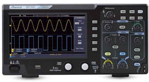 100MHz Oszilloskop Desktop SpeicherOszillograph Zweikanalig mit 7 TFT-LCD-Anzeige Tragbares Leichtes Digitales Oszilloskop (DS1102)