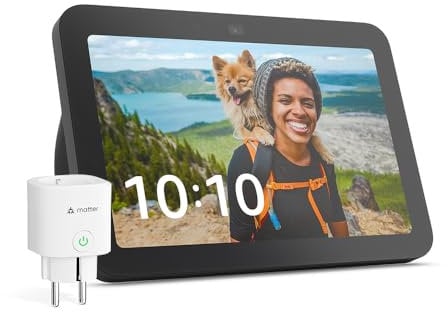 Echo Show 8 (3. Gen., 2023) | Anthrazit + Meross Matter Smart Steckdosen, Funktionert mit Alexa - Smart Home-Einsteigerpaket