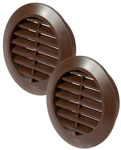 Vent Systems 2 Stück 60 mm Braun Luftregister – Lüftungsgitter durch die Tür - Mit Insektenschutzgitter - runde Lüftungsgitter für den Innenbereich – Badezimmer, Schrank, Garage