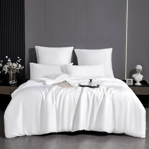 MH MYLUNE HOME 100% Tencel™ Lyocell Bettwäsche-Set 135x200 Eukalyptus Bettwäsche Sommer 2tlg.Atmungsaktiv gegen Schweiß,Hypoallergen,Klimaregulierend,1 Bettbezug & 1 Kissenbezug 40x80,Weiß