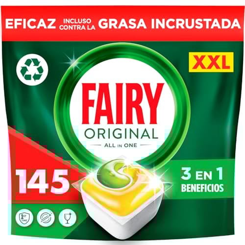 Fairy Original Todo En Uno Cápsulas De Lavavajillas, Limón, 5 x 29 Cápsulas, Efectivas Incluso En La Grasa Reseca, El paquete puede variar
