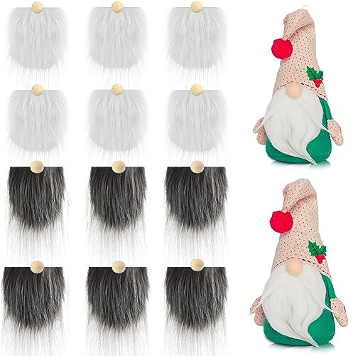 Wooauto 12 Stück Vorgeschnittener Wichtelbart Zum Basteln Weihnachten Weihnachtsmann Bart Vorgeschnittene Kunstpelz Gnom Bart Gnom Bart Bauernhof Gnom Bärte Weihnachtsschmuck,Dunkelgrau+Weiß
