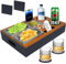 Dazhtu Vassoio Divano Legno, Divano Bar con Ciotola per Snack in Acciaio Inox per Alimenti, Vassoio da portata con manici, coperchio rimovibile, Contenitore per Porta Snack da Divano, soggiorno