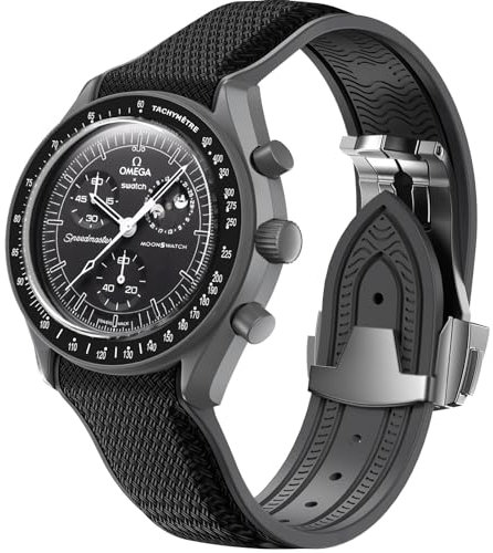 REBANDACE Uhrenarmband für Omega X Swatch MoonSwatch Watch 20 mm, Faltschließe Omega X Swatch Moonswatch Speedmaster, Ersatzarmband, gebogen, keine Lücken, Moonswatch Swatch-Armband für Herren und