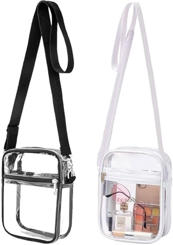 TYXHXTF 2 Pcs Transparente Tasche, Crossbody Schultertasche, Damen Durchsichtig Umhängetasche Klein, Wasserdichte Stylisch Sling Bag, mit Verstellbarem Abnehmbarem Gurt