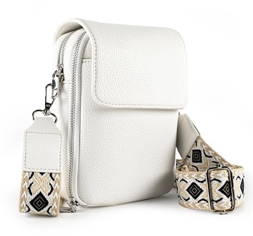 letech+ Crossbody Handy Umhängetasche Damen,PU Leder Handytasche zum Umhängen mit Geldbörse Tasche damen Phone bag Kleine Tasche Geschenke für Frauen zum Geburtstag Weihnachten Weiß