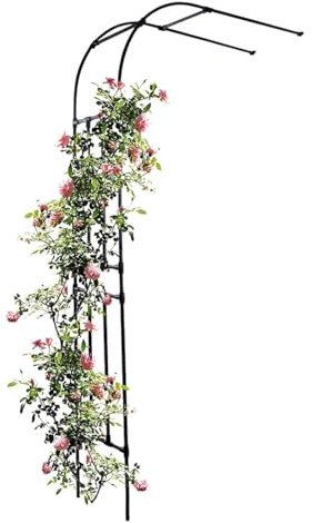 Gartenbogen Rosenbogen Schwarzer halbseitiger Gartenbogen aus Metall, 2,4 m halbrunder Rosenbogen, an der Wand montierte Gartenbögen für Kletterpflanzen, Spalier-Pergola-Laube für Rasen, Hinterhof, Te