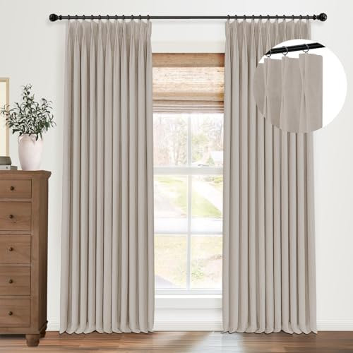 CAPALOCA Leinenvorhänge mit Quetschfalten, 244 cm lang, 2 Paneele, Plissee-Vorhänge, Landhaus-Stil, Leinen, Verdunkelungsvorhänge für Schlafzimmer, 101,6 x 243,8 cm (B x L), Rosarot