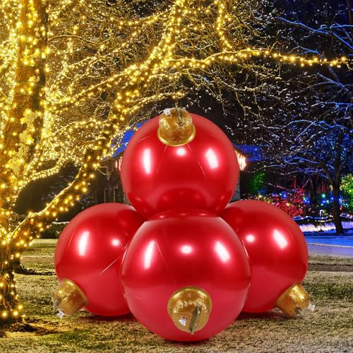 Jetec 4-in-1 riesiger aufblasbarer Weihnachtsball aus PVC, verbunden und fixiert, für Innen- und Außenbereich, aufblasbar, für Hof, Rasen, Urlaub (rot)