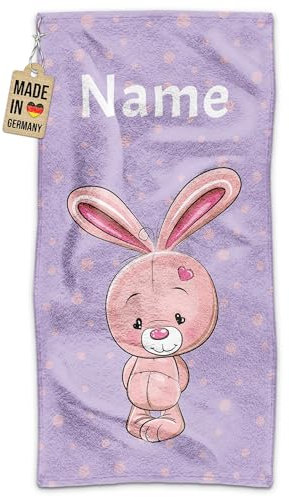 PR Print Royal Kinder-Handtuch mit Name personalisiert - Hase - Geschenk für Jungen & Mädchen, Tier Geschenke, Kindertag, Schwimmunterricht | Handtuch Personalisieren 140 x 70 cm