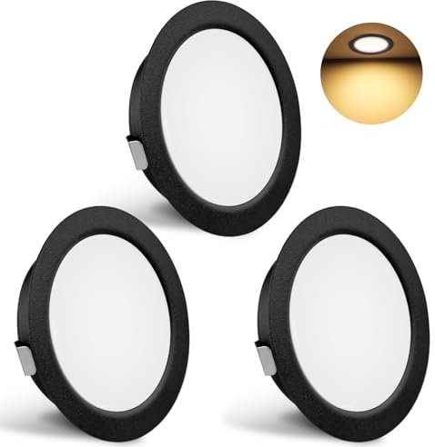 YindaLux 3 Pack Downlight LED Techo Empotrable 230V 3W 3000K Blanco Cálido, 15mm Extraplano Focos LED Interior Techo 300LM Ф55-58mm, IP44 Ojos de Buey LED para Techo Baño, Negro