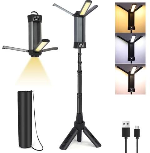 ZEMBSOYA LED Arbeitsleuchte mit magnetischem Ständer 800-2000LM 3 Farbtemperaturen 3-seitiger Kopf Digitalanzeige Wiederaufladbare drehbare Arbeitsleuchte Campinglicht mit abnehmbarem Stativ, Haken