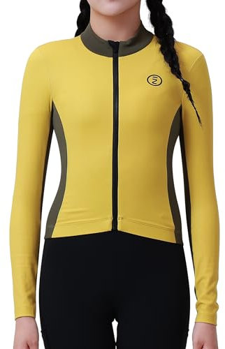 INBIKE Radtrikot Damen Langarm Fahrradtrikot Winter Laufen Running Jogging Fleece Thermo Trikot Fahrrad Rennrad MTB Mountainbike Shirt Fahrradbekleidung Gelb M