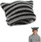 langyoujia Winter Strickmütze, Damen Katzenohren Mütze, Y2k Katzenohren Wintermütze, Winter Warm Stretch Damen Katzenohren Beanie Pisse (schwarz-grau)