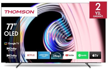 THOMSON 77 Pulgadas (195cm) OLED 4K UHD Smart Google TV, Wi-Fi, Dolby Vision IQ, Dolby Atmos, HDR10, Bluetooth 5.1, Triple-Tuner (Cable/Satélite/Antena), HDMI, Ci+, A+ Panel - 77OG8S24