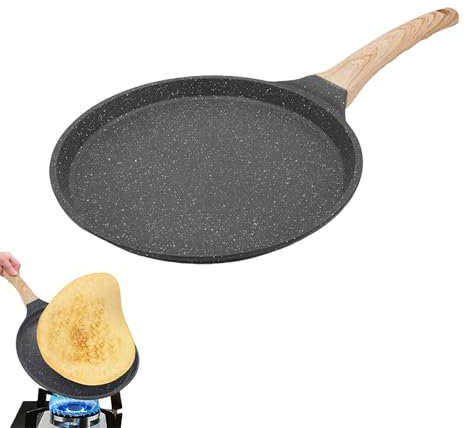 Eidoct Poêle à crêpes antiadhésive de 28 cm, grande poêle à omelette aux œufs, poêle à induction, poêle en aluminium moulé sous pression avec revêtement antiadhésif marbre, poêle à roti, poêle plate