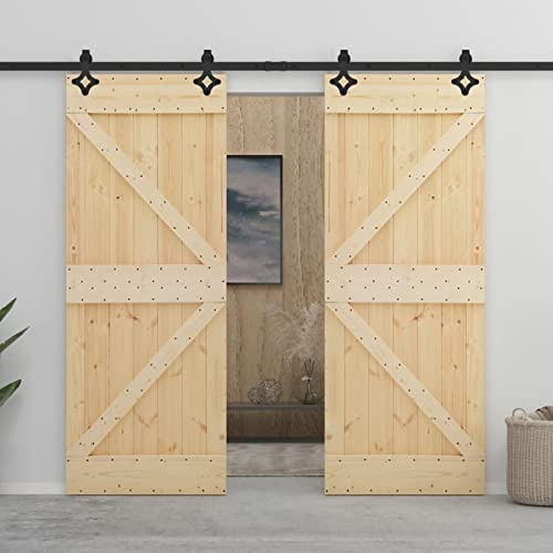 ShGaxin Schiebetür mit Beschlägen, Scheunentüren für Innenbereich, Balkontüren, Abstellräume, Massivholz, Kiefernholz, 90 x 210 cm