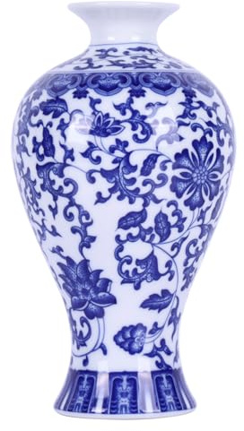 Vases traditionnels à corps fin en porcelaine bleue et blanche, vases chinois en céramique peints à la main avec motif floral, vases légers à paroi fine pour décoration d'intérieur, table et étagères