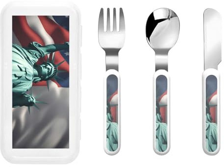 Statue of Liberty Flag print Utensils,Fork Knife and Spoon Set,Ideal for School Lunch, Travel and Outdoors Activities