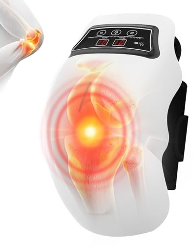 Cordless Knee Massager, Knee Massager with 3 Level Heating and Vibration Knee Massager Joint Pain Relief Rechargeable Knee Brace Warmer for Arthritis, Swelling, Ligament Injury