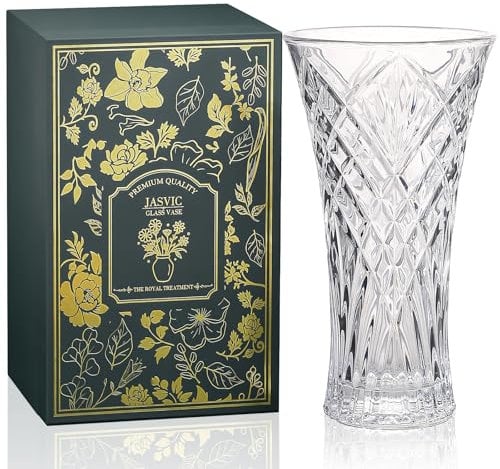 Jarrón de cristal para flores, jarrón transparente con caja de regalo de lujo, 31 cm para decoración del hogar, gran regalo para boda, San Valentín