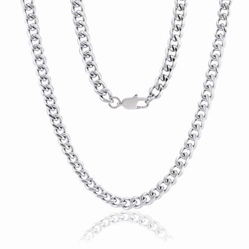 Sahoottie Silberkette Herren 51cm Lang 6mm Breit Panzerkette Herren Kubanische Edelstahl Kette Männer Halskette Mann Edelstahlkette Männer Hip-Hop Kette