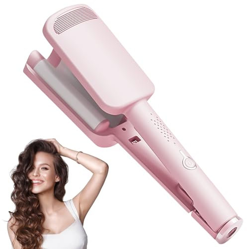 Rppiup 32mm Deep Wave Curling Iron, 2025 New Mermaid Hair Waver, 4 Gears Temperature V Shaped French Wave Curling Iron, Fast Heating Hair Wavers for Short Medium Long(Pink)