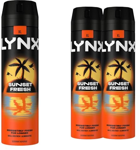 Lynx XL Sunset Fresh Deodorant for Men Multipack With Mango and Mandarin Scent Long Lasting Fragrance with 48 Hours All over Freshness Aluminium Free Body Spray 200 ml, 3 Pack