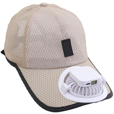 Cool Fan Baseball Caps Men Women 3 Adjustable Speed Solar Powered/USB Charging Fan Sun Hats Large Brim Sun Protection Cycling Camping Fishing Travel Tennis Golf Beach Mesh Caps Topee Beige