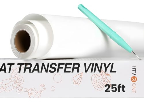 HTVRONT White HTV Roll Heat Transfer Vinyl - 12 x 25ft White Iron on Vinyl | Easy to Cut & Weed & Transfer White HTV Vinyl, White Iron on Vinyl Roll Compatible with Cricut Cutting Machine & Cameo