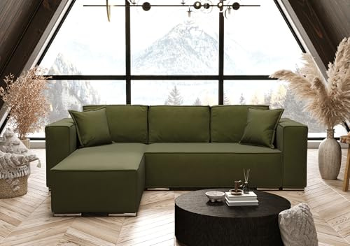 AXLIVING Grün Ecksofa mit Schlaffunktion Vinoria L-Form 255 cm Links