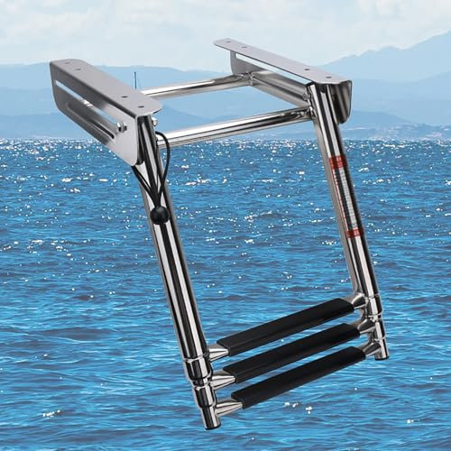 Scaletta telescopica per Barche in Acciaio Inossidabile, con Montaggio Scorrevole sotto la Piattaforma, 3/4 gradini,Argento,3 Step