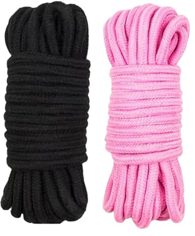 PEAPIN 2 Pack Soft Cotton Rope, 10 M/33 Feet 8 MM Thick Rope Cord | Durable Twisted Cotton Ropes( Black + Pink ) for DIY Craft, Hanging, Bundling & Tying, All Purpose Garden String
