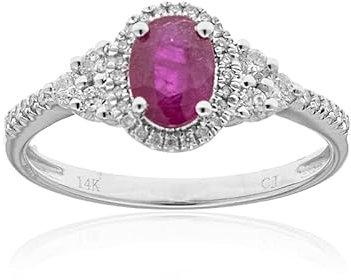 Cavill Roter AAA Mosambik Rubin Ring 1,032 ct in 14K Weißgold mit 0,314 ct Brillant Diamanten Damenring Elegantes modernes Ovalschnitt Schmuckstück edles Rot