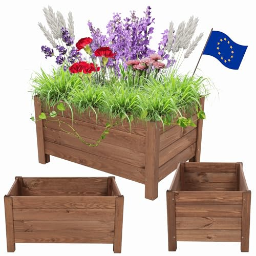 MODO24 Blumenkasten aus Kiefernholz, Pflanzkübel Holz, Hochbeet Blumentopf, Balkonkasten, Blumenkübel Outdoor Holzkiste für Garten Terrasse, Imprägniert Wetterfest, 31x60x40 cm, Farbe: Braun