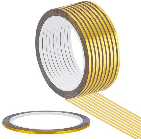 NBEADS 10 Rotoli 500m Nastro Adesivo Metallizzato Oro in PET, Larghezza 3mm, Nastro Decorativo per Imballaggi, Scrapbooking e Lavori Artigianali
