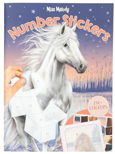 Depesche 13879 Miss Melody - Number Stickerbuch mit 16 Seiten zum Gestalten von Pferde-Motiven nach Zahlen, inklusive 8 Stickerbogen