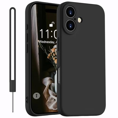 Kukiwhy für iPhone 17 Hülle Silikon mit 1 Lanyard, Schwarz | Handyhülle für iPhone 17 Dünn Slim mit Microfiber, Upgraded Rundumschutz Kratzfest Schutzhülle